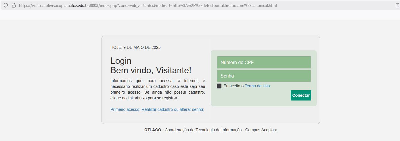 Tela de login da rede IFCE-VISITANTES