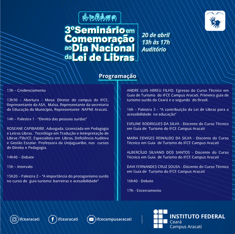 III Seminário da LIBRAS - programação III Seminário da LIBRAS - programação
