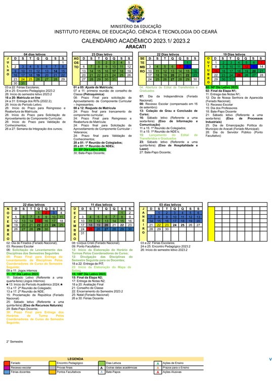 Calendário acadêmico 2023.1-2023.2
