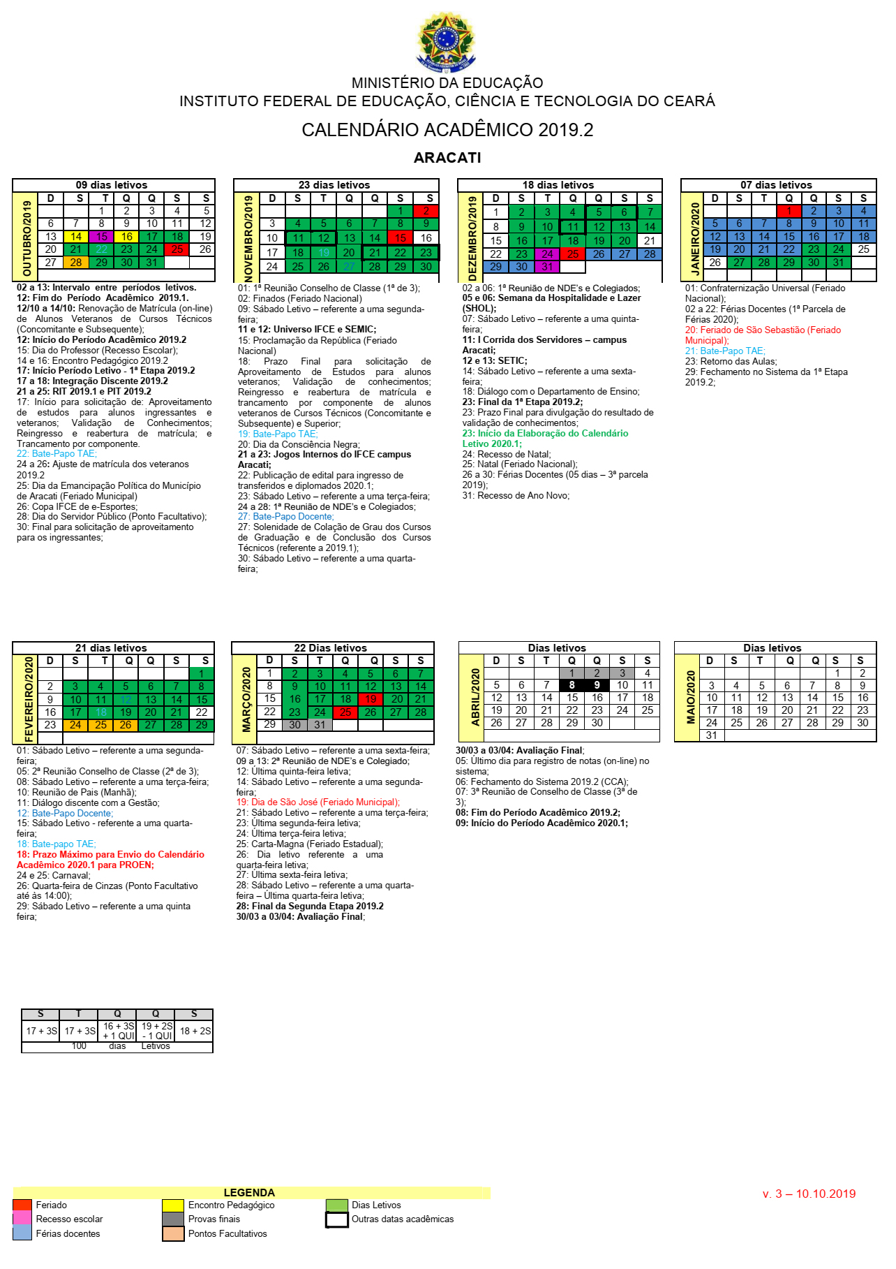 Calendário Acadêmico 2019.2