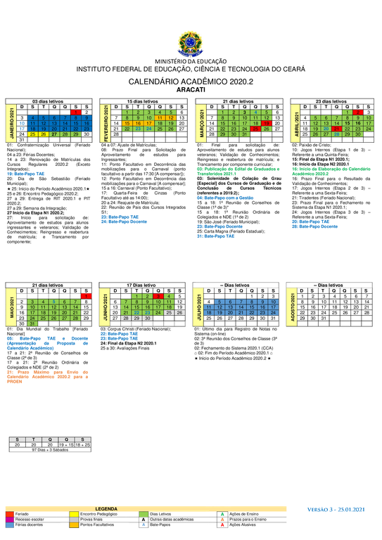 Calendário acadêmico 2020.2