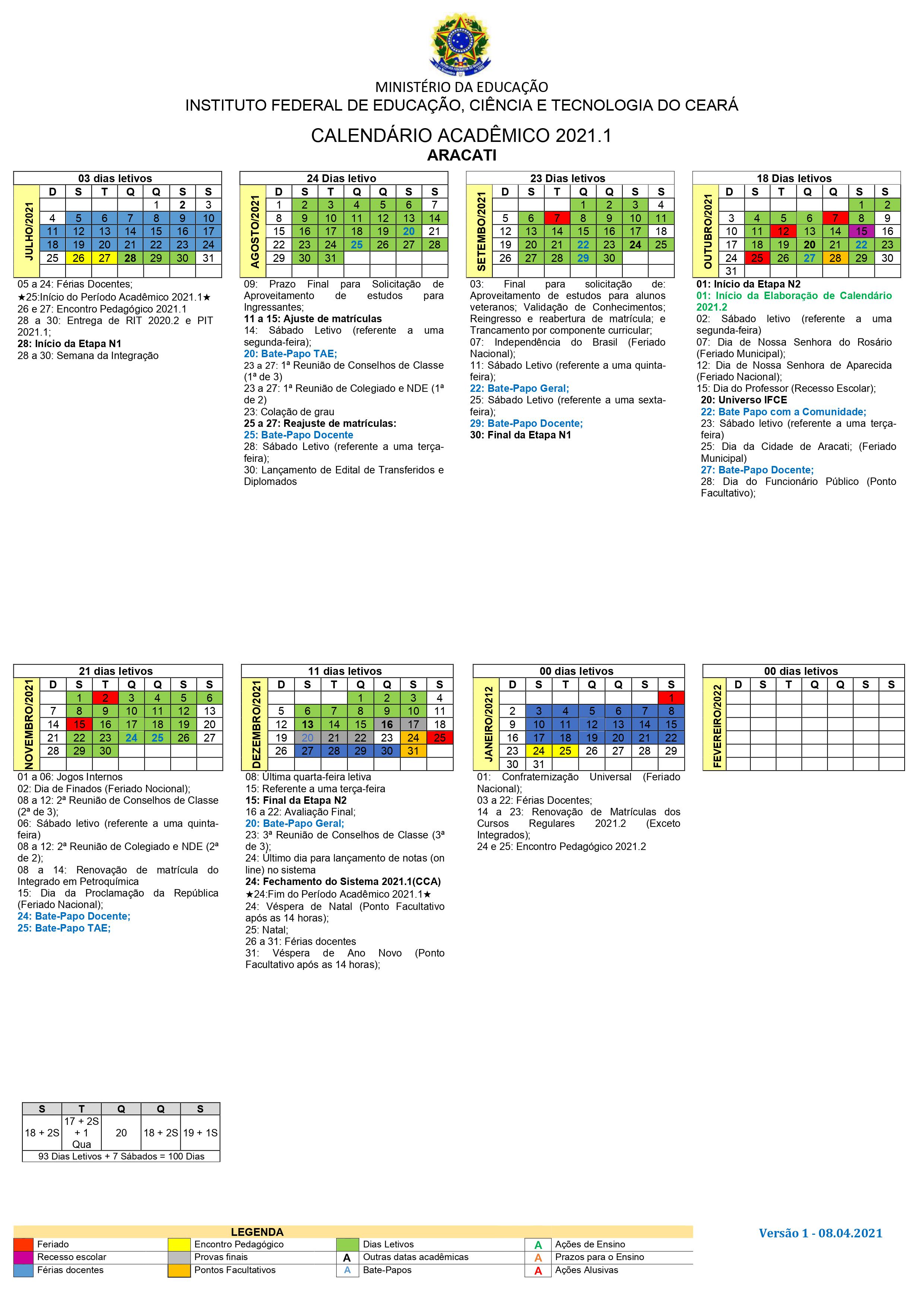 Calendário Acadêmico 2021.1