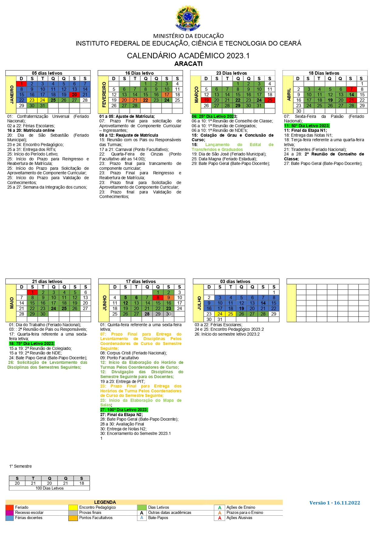calendário acadêmico 2023.1