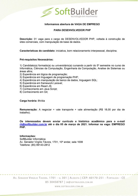 Emprego desenvolvedor PHP Emprego desenvolvedor PHP