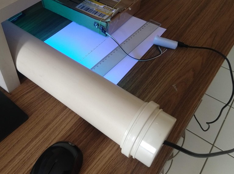 Dosímetro de emissão de raios UV em teste.