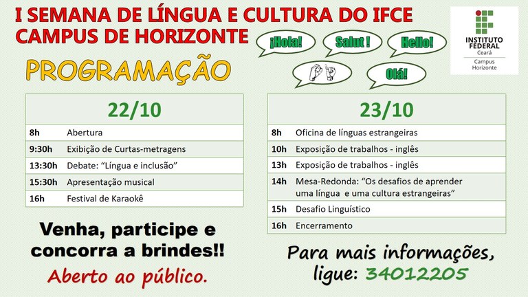 I Semana de Língua e Cultura do IFCE Campus Horizonte