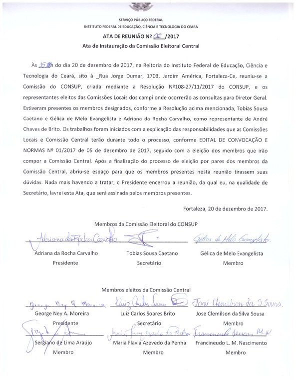 Ata da eleição da Comissão Eleitoral Central