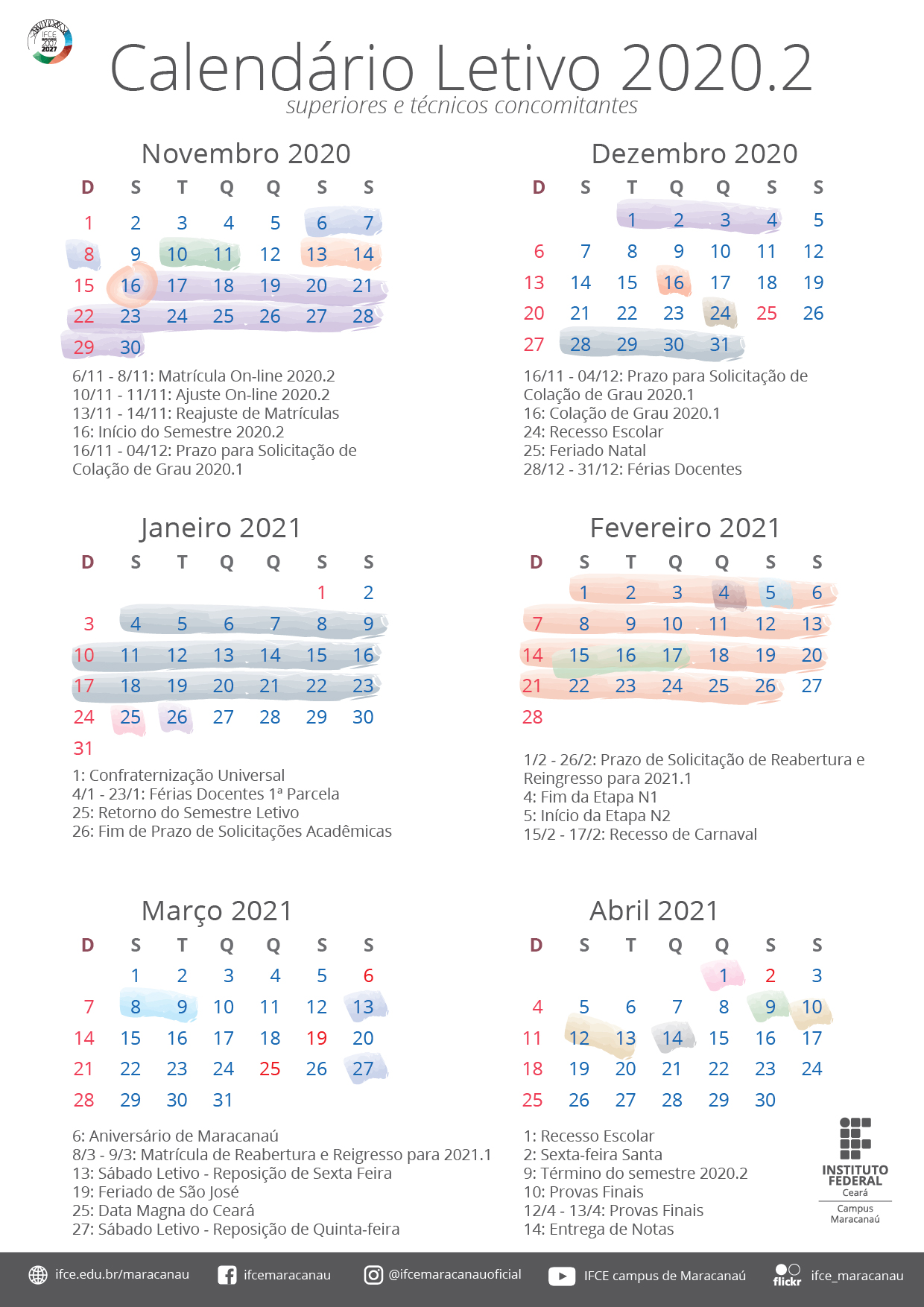 Calendário superior e concomitante 2020.2
