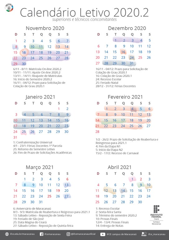 Calendário superior e concomitante 2020.2