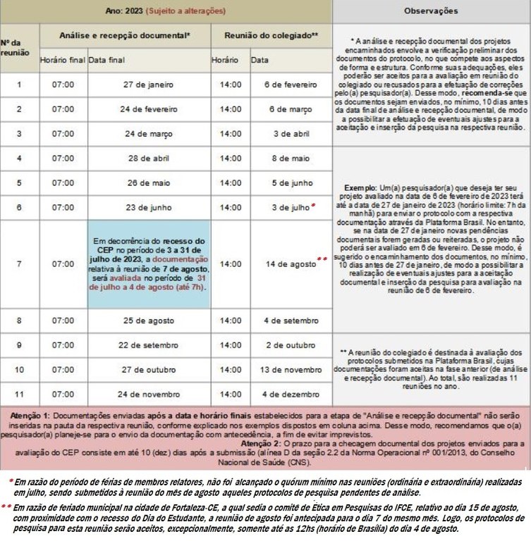 Calendário CEP Calendário CEP
