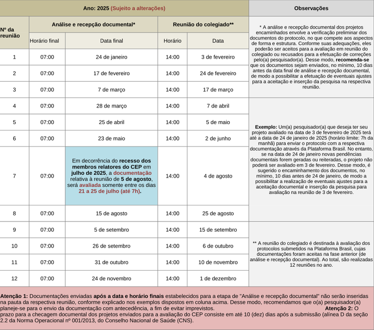 Calendário CEP2025 Calendário CEP2025
