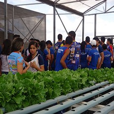 Alunos das escolas locais visitando a estufa do campus.